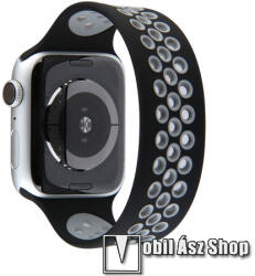  Okosóra szíj - légáteresztő, sportoláshoz, szilikon - 155mm hosszú - FEKETE / SZÜRKE - APPLE Watch Series 1/2/3 42mm / 4/5/6/SE 44mm / 7/8/9 45mm / Ultra / Ultra 2 49mm