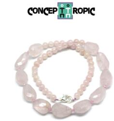  Colier din Cuart Roz Neregulat Fatetat - Morganit Rotund - Accesorii Argint 925 - concepttropic - 212,00 RON