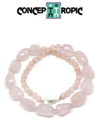 Colier din Cuart Roz Neregulat Fatetat - Morganit Rotund - Accesorii Argint 925 - concepttropic - 243,00 RON