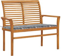 vidaXL Bancă de grădină, pernă gri carouri, 112 cm, lemn masiv tec (3062663)