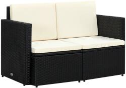 vidaXL Canapea de grădină cu 2 locuri, cu perne, negru, poliratan (44179)