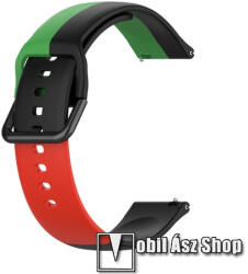  Okosóra szíj - FEKETE / ZÖLD / PIROS - szilikon - 88mm + 130mm hosszú, 22mm széles - SAMSUNG Galaxy Watch 46mm / Watch GT2 46mm / Watch GT 2e / Galaxy Watch3 45mm / Honor MagicWatch 2 46mm