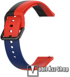  Okosóra szíj - FEKETE / KÉK / PIROS - szilikon - 88mm + 130mm hosszú, 20mm széles - SAMSUNG Galaxy Watch 42mm / Amazfit GTS / Galaxy Watch3 41mm / HUAWEI Watch GT 2 42mm / Galaxy Watch Active / Active