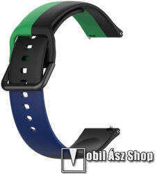 Okosóra szíj - FEKETE / ZÖLD / KÉK - szilikon - 88mm + 130mm hosszú, 20mm széles - SAMSUNG Galaxy Watch 42mm / Amazfit GTS / Galaxy Watch3 41mm / HUAWEI Watch GT 2 42mm / Galaxy Watch Active / Active