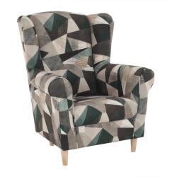TEMPO KONDELA Füles fotel, szövet barna-zöld minta, CHARLOT