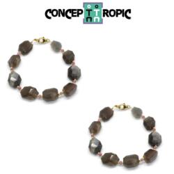 Bratara din Piatra Lunii Gri Neregulat Fatetat - 11-17 x 9-13 mm - Diametru 56 mm - Accesorii GF