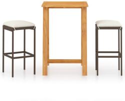 vidaXL Set mobilier de bar de gradină cu perne, 3 piese, maro (3067946) - vidaxl