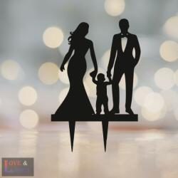 Love & Lights Menyasszony vőlegény kisgyermekkel mintás esküvői tortadísz