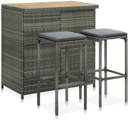 vidaXL Set de bar, 3 piese, gri, poliratan (313474)