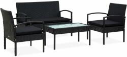 vidaXL Set mobilier de grădină cu perne, 4 piese, negru, poliratan (45788)