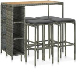 vidaXL Set mobilier bar de grădină cu perne, 5 piese, gri, poliratan (3064917) - vidaxl