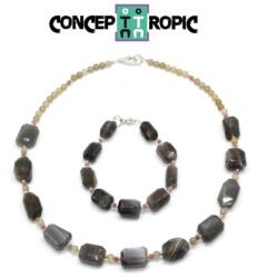  Set Colier - Bratara din Piatra Lunii Gri Neregulat - Agata Rotund - Accesorii Argint 925 - concepttropic - 360,00 RON