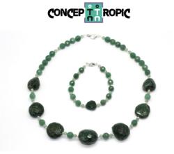  Set Colier si Bratara din Fucsit Neregulat Fatetat - Aventurin Rotund Fatetat - Accesorii Argint 925