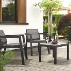 Keter Set mobilier pentru gradina, polipropilena, Keter Emily, pentru exterior, cu masuta, 2 scaune, culoare graphite, rezistent la raze UV si intemperii