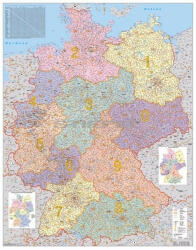 Stiefel Németország irányítószámos térkép, fóliázott, fémléces Németország falitérkép 100x120