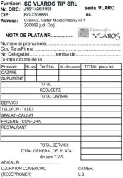  Nota de plata numerar hotel pensiune cazare