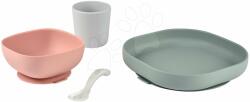 Beaba Set de masă Beaba Set de masă din silicon 4 piese, roz-gri, pentru bebeluși (BE913507) Set pentru masa bebelusi