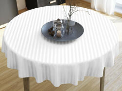 Goldea față de masă din damasc - dungi albe cu luciu satinat - rotundă Ø 270 cm
