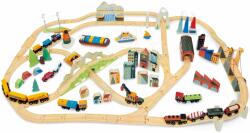 Tender Leaf Cale ferată alpină din lemn Mountains View Train Set Tender Leaf Toys călătorie în jurul lumii prin orașe și munți 58 de piese și accesorii (TL8703)