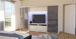 D1 Bond Tv - s Magasfényű tolóajtós gardróbszekrény 2 db tükrös ajtóval 318 cm