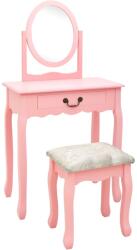 vidaXL Masă toaletă cu taburet, roz, 65x36x128 cm, lemn paulownia, MDF (289331)