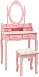 vidaXL Set masă de toaletă cu taburet roz 75x69x140 cm lemn paulownia (289315)