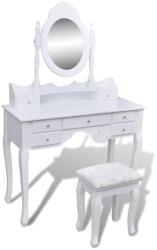vidaXL Masă de toaletă cu oglindă și taburet, 7 sertare, alb (241002)