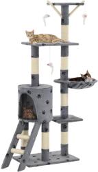 vidaXL Ansamblu pisici stâlpi funie sisal, 138 cm imprimeu lăbuțe, gri (170579) - comfy