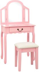 vidaXL Masă toaletă cu taburet, roz, 65x36x128 cm, lemn paulownia, MDF (289335) - comfy