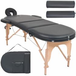 vidaXL Masă masaj pliabilă, 4 cm grosime, cu 2 perne, negru, oval (110159)