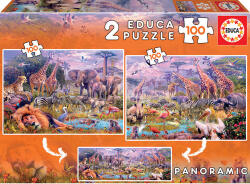 Educa Puzzle Panoramic 2 in 1 (100+100 piese) Wild Animals
