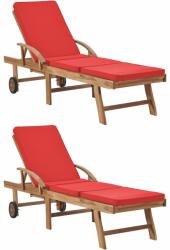 vidaXL Șezlonguri cu perne, 2 buc. , roșu, lemn masiv de tec (3054637) - comfy