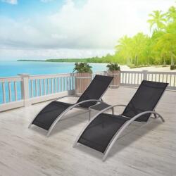 vidaXL Șezlonguri de plajă cu masă, negru, aluminiu (42160) - comfy