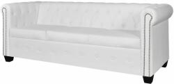 vidaXL Canapea Chesterfield cu 3 locuri, piele artificială, alb (242372) - comfy