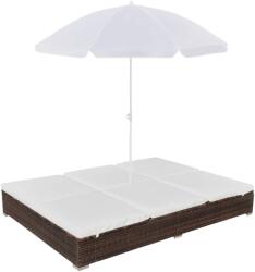 vidaXL Pat șezlong de exterior cu umbrelă, maro, poliratan (42949) - comfy