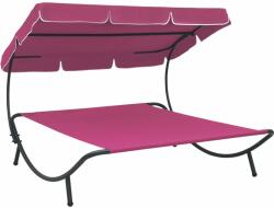 vidaXL Pat șezlong de exterior cu baldachin, roz (313528) - comfy