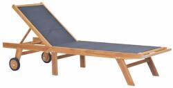 vidaXL Șezlong pliabil cu roți, lemn masiv de tec și textilenă (44668) - comfy