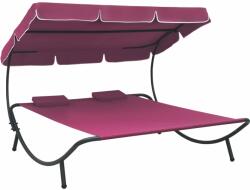 vidaXL Pat șezlong de exterior cu baldachin și perne, roz (313524) - comfy