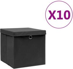 vidaXL Cutii de depozitare cu capac, 10 buc. , negru, 28x28x28 cm (325190)