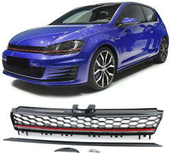  VW Volkswagen Golf VII GTI stílusú lakkozott fényes fekete hűtőrács piros csíkkal - bcf