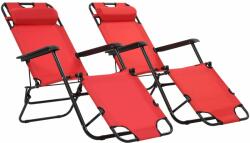 vidaXL Șezlonguri de plajă pliabile suport picioare 2 buc. roșu oțel (44344) - comfy