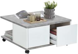 FMD Măsuță de cafea mobilă, gri beton & alb extralucios, 70x70x35, 5 cm (428800)