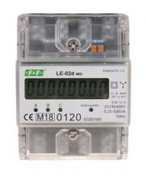 F&F LE-02D elektronikus MID hitelesített fogyasztásmérő, 3F DIN sínre, 5-63A, LCD, 4 modulos, 4-vezetékes, digitális, IP20 (LE-02D)