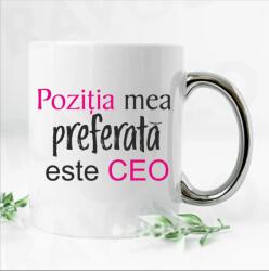 Gravolo Cana cu maner argintiu personalizata cu mesajul pozitia mea preferata este CEO (C662)