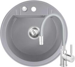FERRO Mezzo II Gránit Mosogató 1 Kerek Medencés 510 x 510 mm és Ferro Zumba Csaptelep Szürke Szett (SETDRGM1/51GABZA4S)