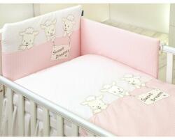 AMY - Lenjerie 3 piese Cu protectie laterala Sweet Dreams din Bumbac, 120x60 cm, Roz (66034)