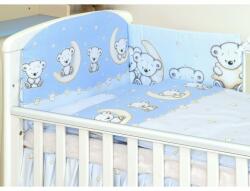 AMY Set lenjerie din bumbac cu protectie laterala pentru pat bebe 120 x 60 cm, Ursulet pe luna Albastru, Amy (65759)