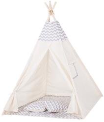 Kidizi Cort copii stil indian Teepee Tent ZigZag Grey, include covoras gros si 2 perne, stabilizator cadou (5949221103785)