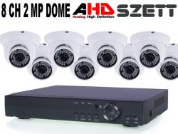  8 KAMERÁS 2MP 2.8 / 6mm AHD DOME biztonsági kamera rendszer, kültéri/beltéri, fehér szín