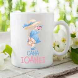 Gravolo Cana Personalizata cu Nume Fetita cu Ursulet (C651)